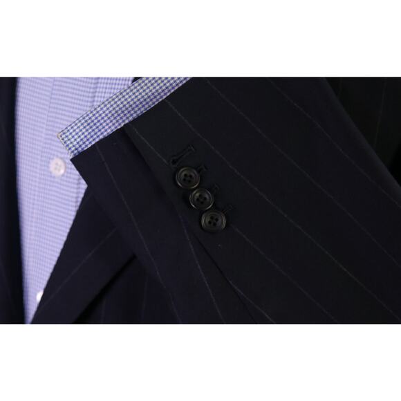 English Cut Bespoke Savile Row Tailors Navy Chalkstripe Suit Blazer Jacket 50L - Picture 6 of 9